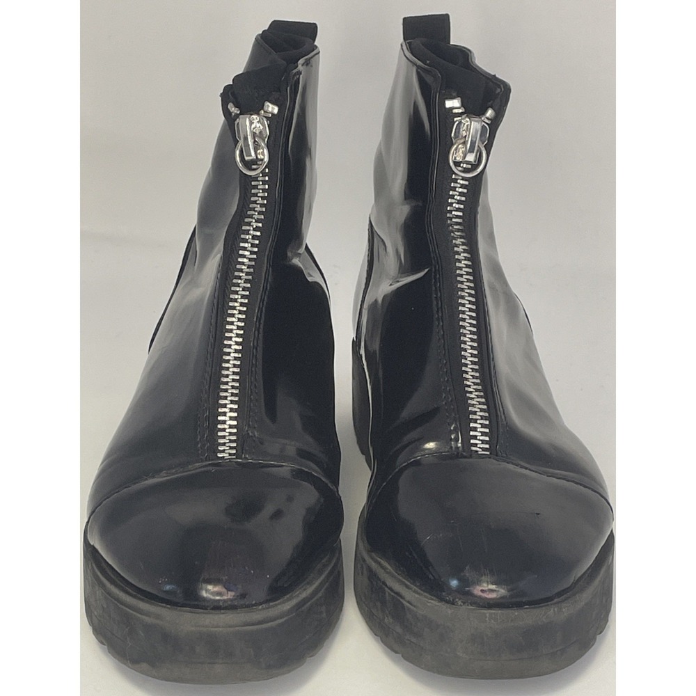 Zara Women's Black Shiny Ankle Boots W/Zip Moto Mod Goth Size 39/U.S. 8 - Picture 7 of 13